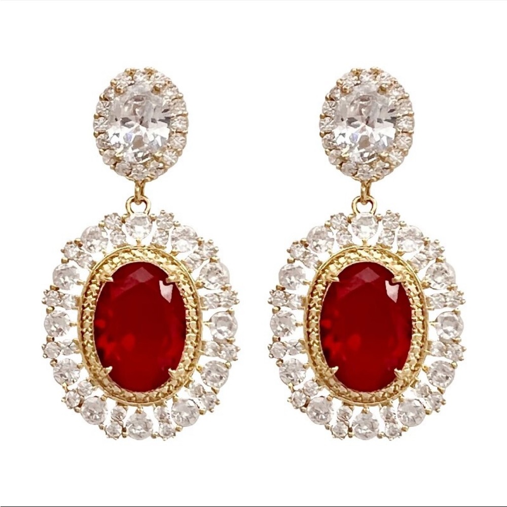 Gold and red color earrings